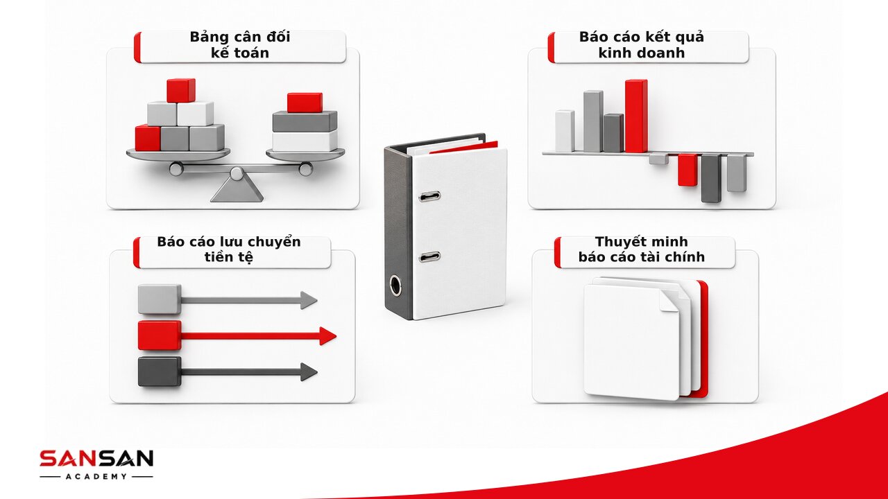 Sơ đồ liên kết tài sản, doanh thu, dòng tiền và thuyết minh trong báo cáo tài chính