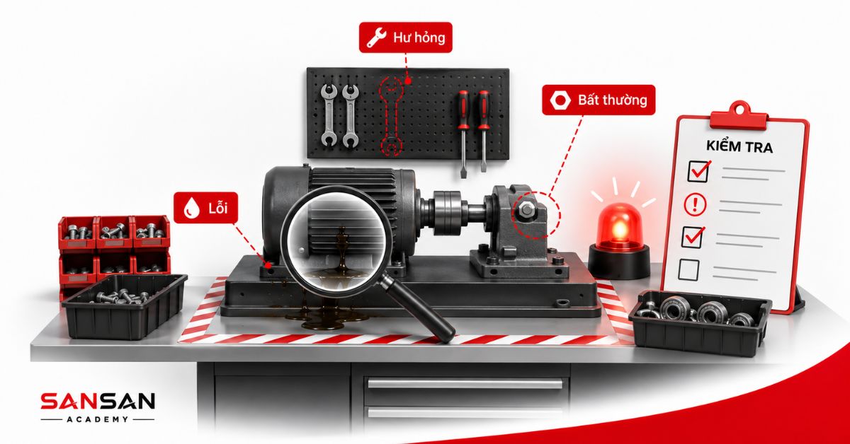 Máy móc được kiểm tra với dấu hiệu rò rỉ, hư hỏng và bất thường