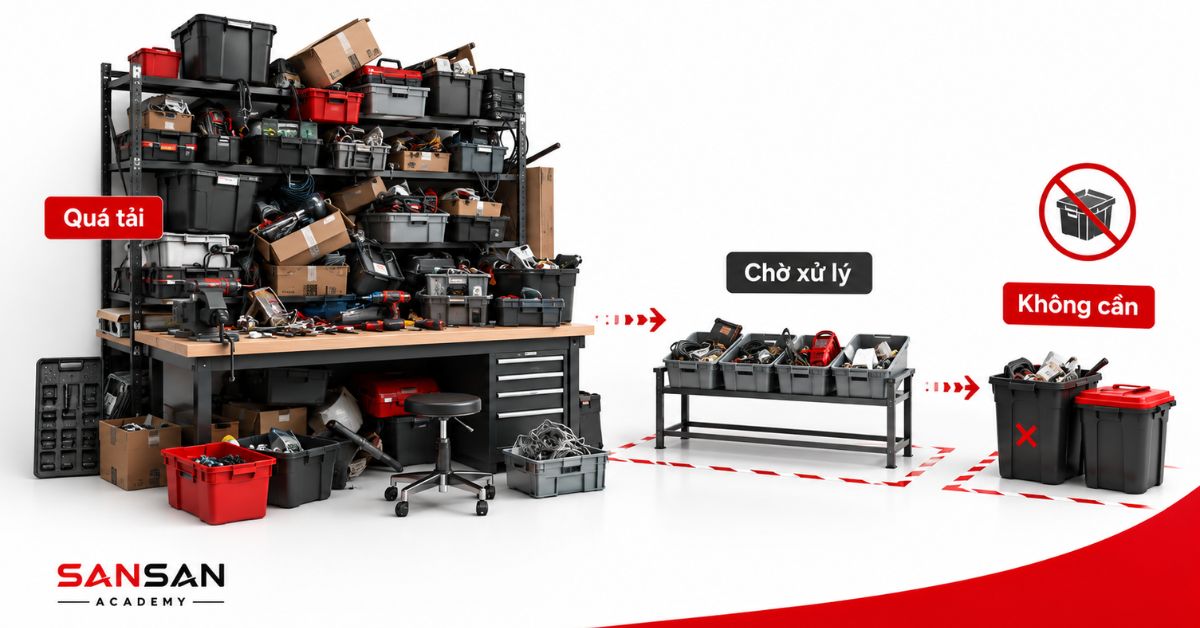 Khu vực quá tải vật dụng được phân loại thành chờ xử lý và loại bỏ