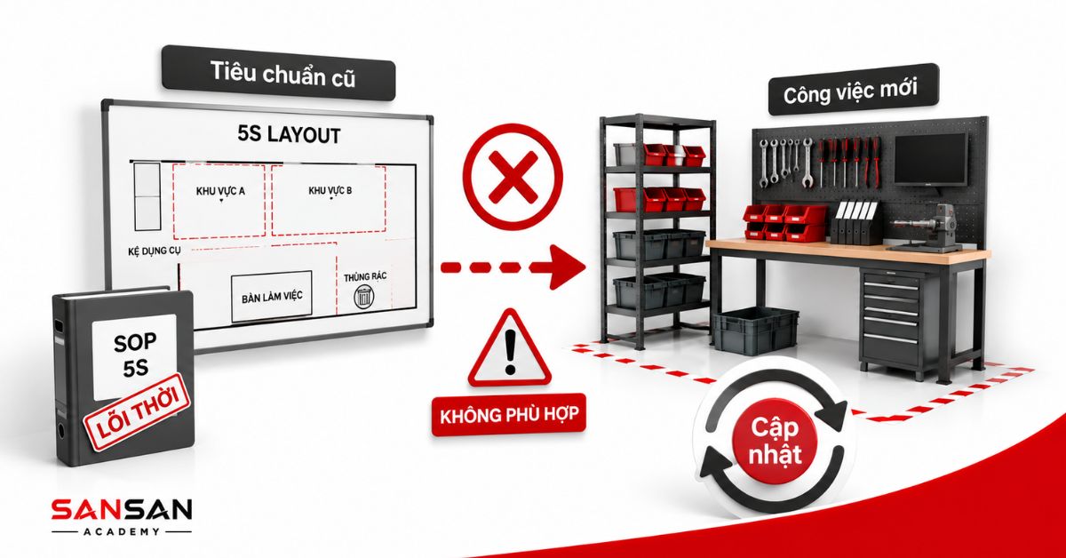 Tiêu chuẩn 5S cũ không còn phù hợp với khu vực làm việc mới