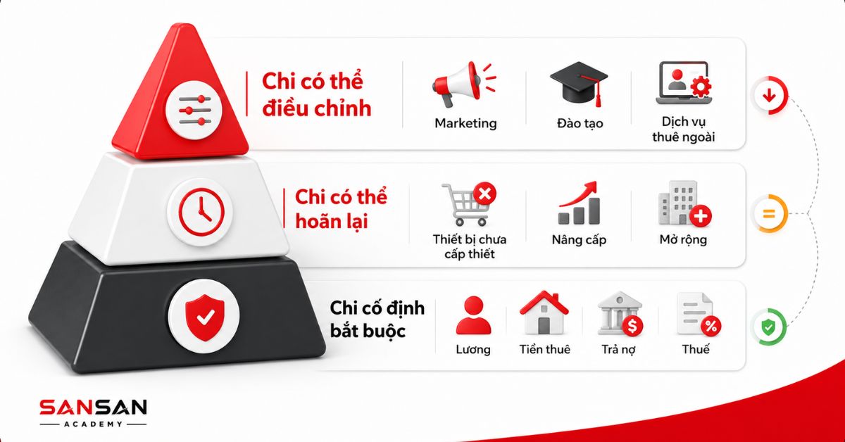 Tháp phân loại chi phí cố định, hoãn lại và có thể điều chỉnh