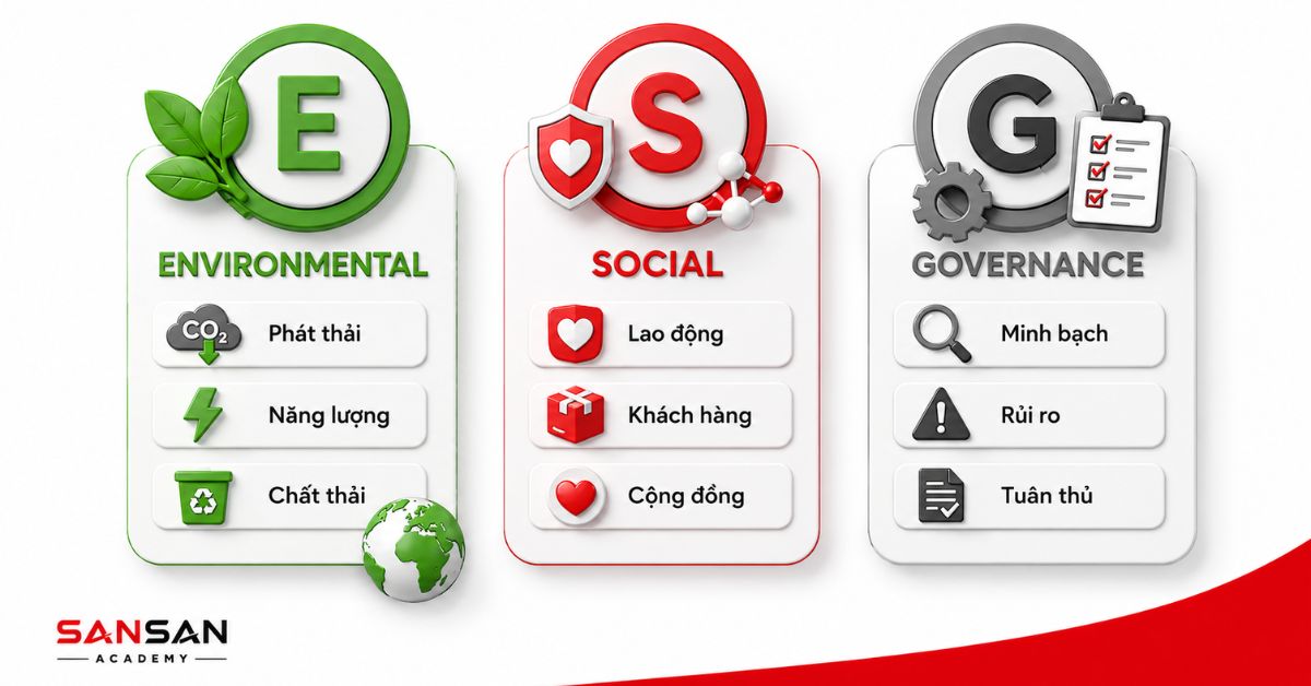 Ba bảng ESG về môi trường, xã hội và quản trị