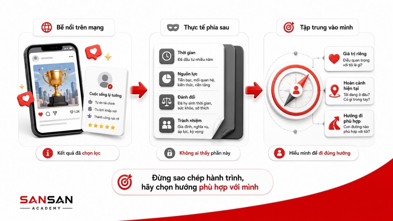 So sánh bề nổi mạng xã hội với hướng đi phù hợp bản thân