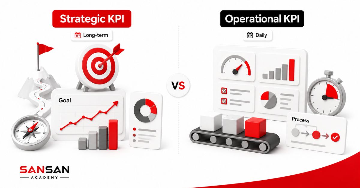 So sánh KPI chiến lược dài hạn và KPI vận hành hằng ngày