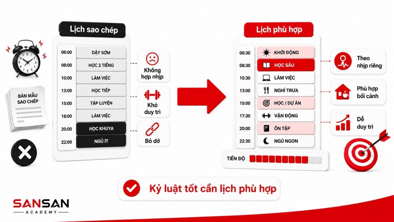 So sánh lịch sao chép với lịch phù hợp nhịp sống cá nhân