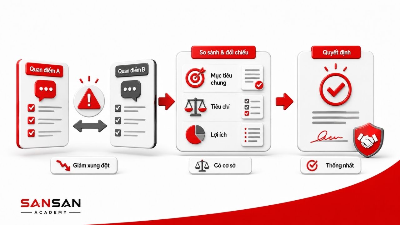 Hai quan điểm được đối chiếu theo mục tiêu, tiêu chí và lợi ích