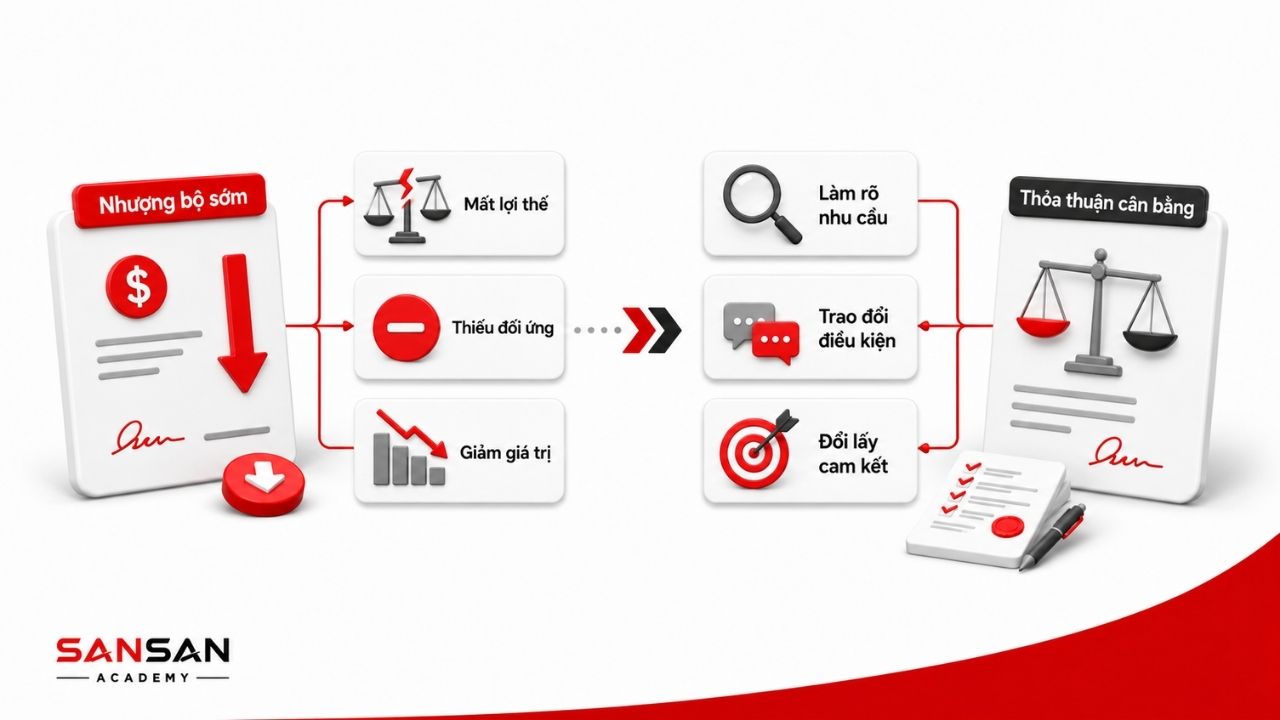 Nhượng bộ sớm làm giảm giá trị và mất cân bằng lợi ích