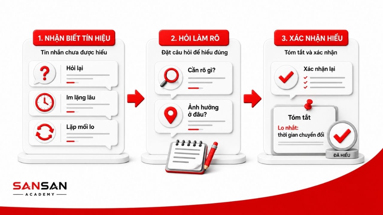 Ba bước nhận biết tín hiệu, hỏi làm rõ và xác nhận hiểu