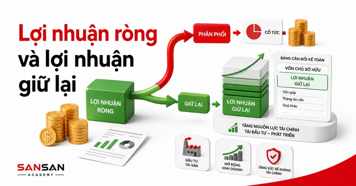 Minh họa 3D phân phối lợi nhuận ròng và lợi nhuận giữ lại