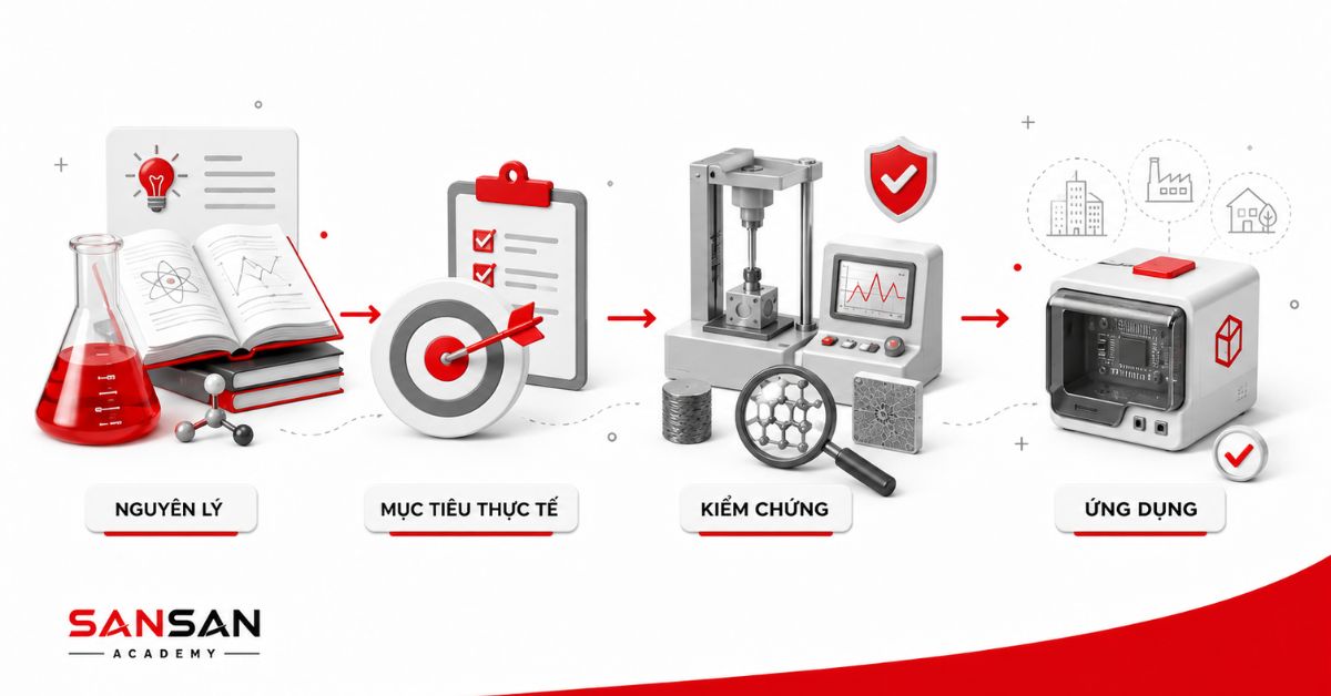 Infographic nghiên cứu ứng dụng với quy trình thử nghiệm và triển khai thực tế