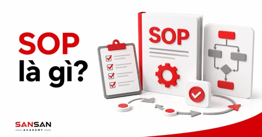 Tài liệu SOP với checklist, sơ đồ quy trình và biểu tượng kiểm soát