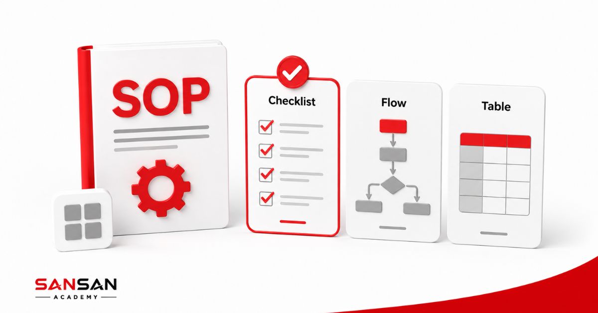Ba định dạng SOP gồm checklist, lưu đồ và bảng hướng dẫn