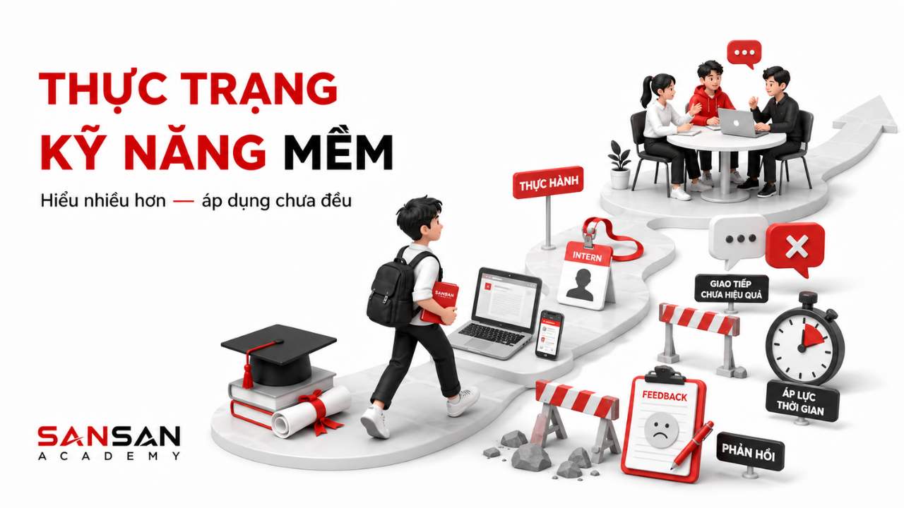 Người trẻ đi từ học tập đến thực hành nhưng gặp trở ngại về giao tiếp, phản hồi và áp lực thời gian.