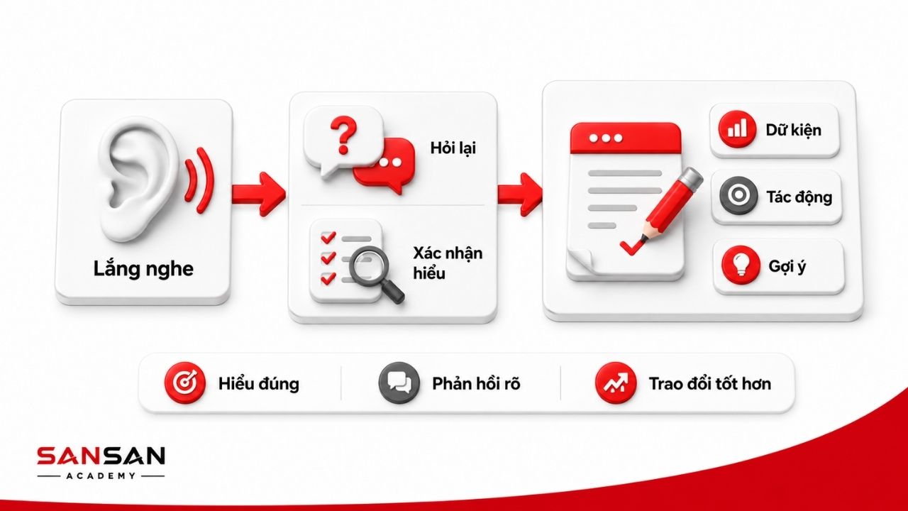 Quy trình lắng nghe, hỏi lại, xác nhận và phản hồi rõ ràng