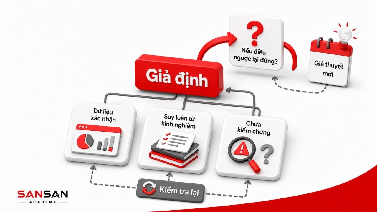 Giả định được đối chiếu với dữ liệu, kinh nghiệm và mức độ kiểm chứng
