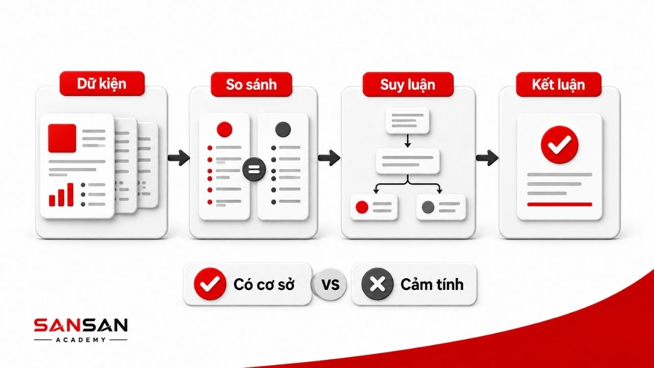 Dữ kiện, so sánh, suy luận và kết luận theo trình tự rõ ràng