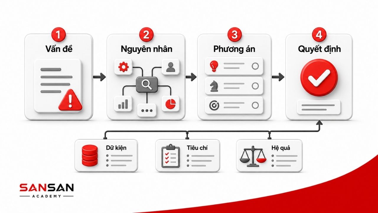 Quy trình từ vấn đề đến nguyên nhân, phương án và quyết định