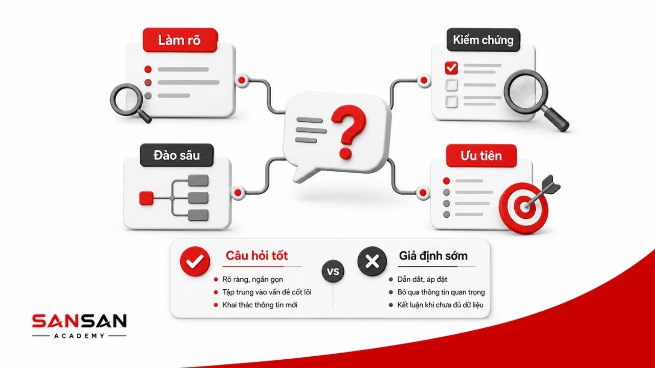 Làm rõ, đào sâu, kiểm chứng và ưu tiên bằng câu hỏi đúng trọng tâm