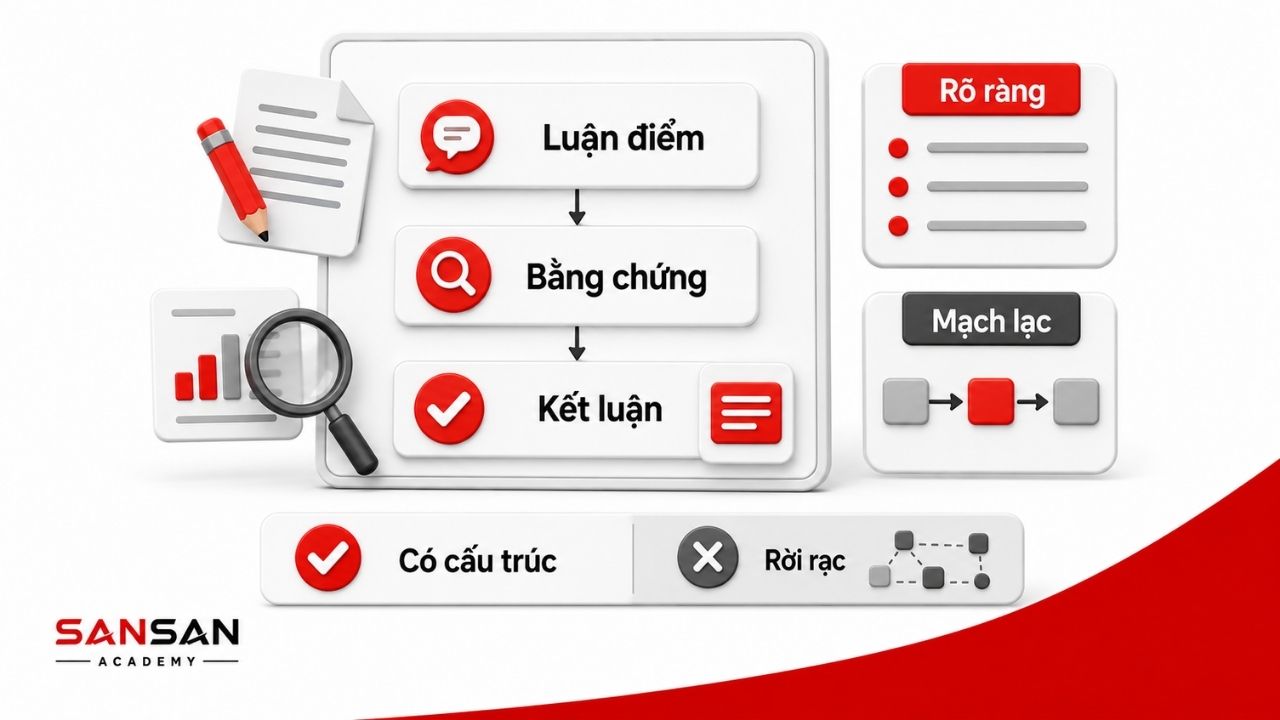 Luận điểm, bằng chứng và kết luận được sắp xếp mạch lạc