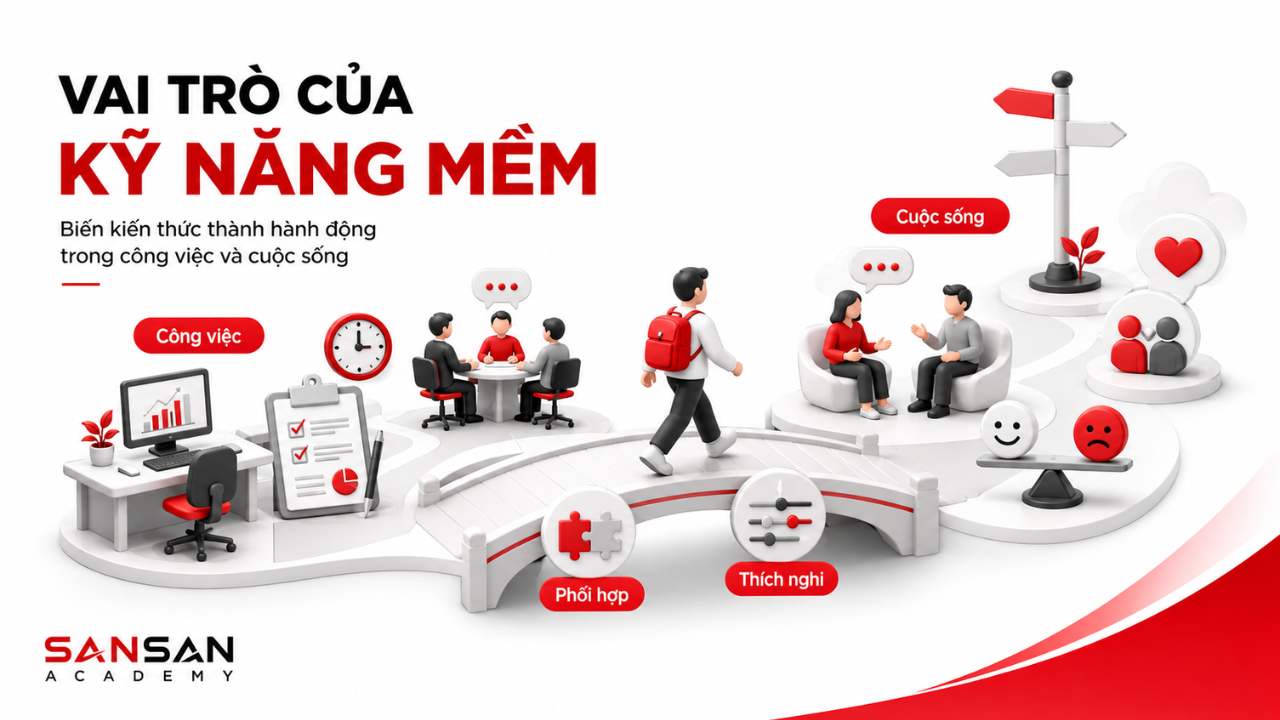 Kỹ năng mềm hỗ trợ công việc, phối hợp, thích nghi, giao tiếp và xây dựng các mối quan hệ trong cuộc sống.