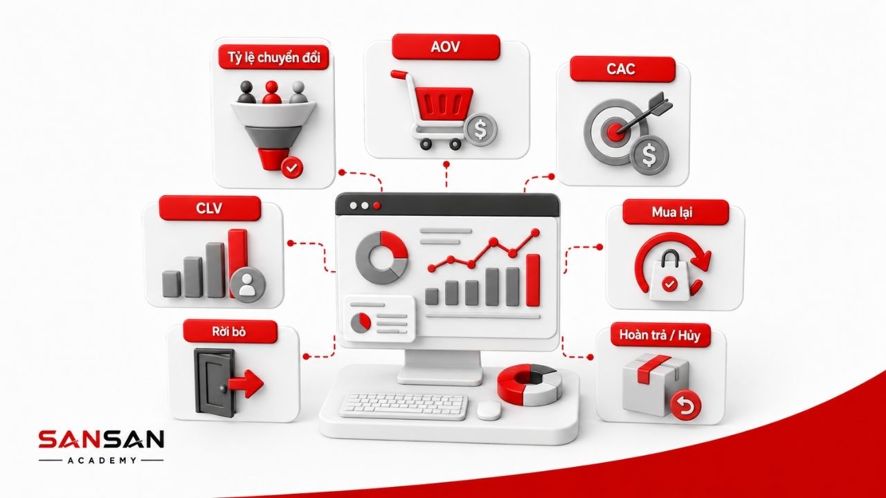 Bảng chỉ số B2C theo dõi chuyển đổi, chi phí và giữ chân