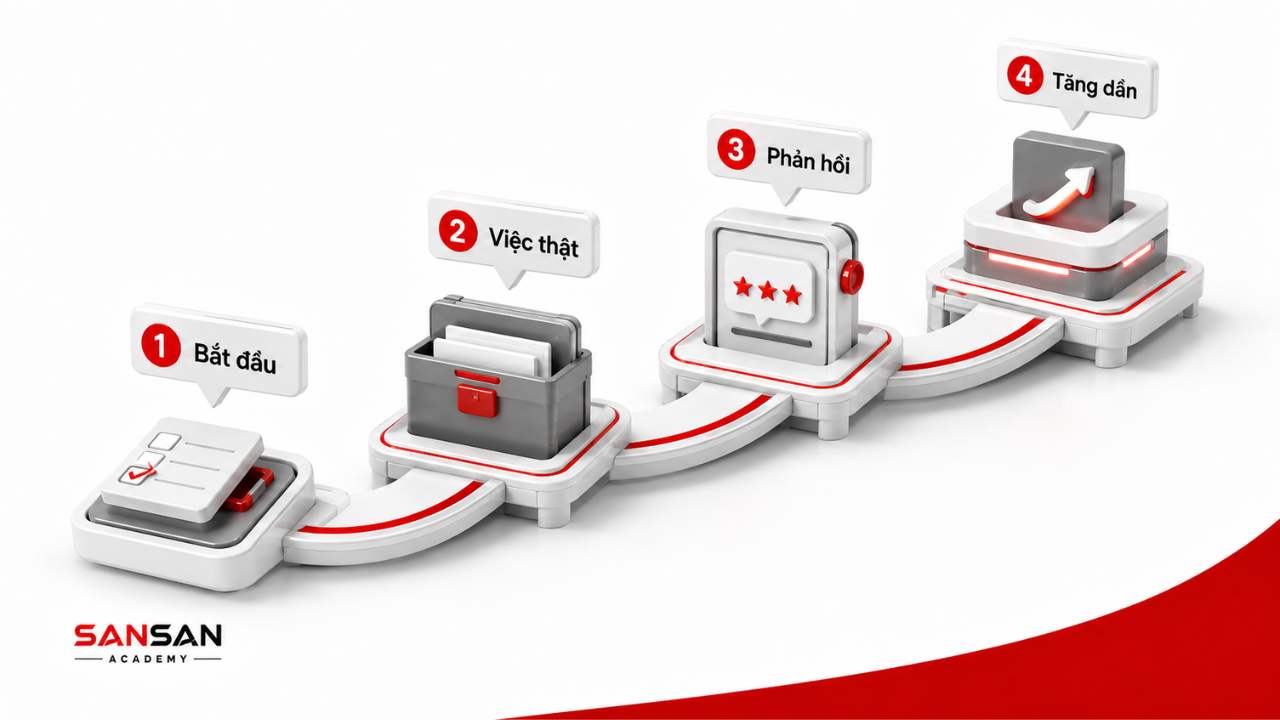 Chủ động thực hành sở trường qua việc thật, phản hồi và thử thách tăng dần