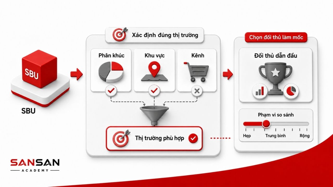 SBU được khoanh đúng thị trường trước khi chọn đối thủ tham chiếu