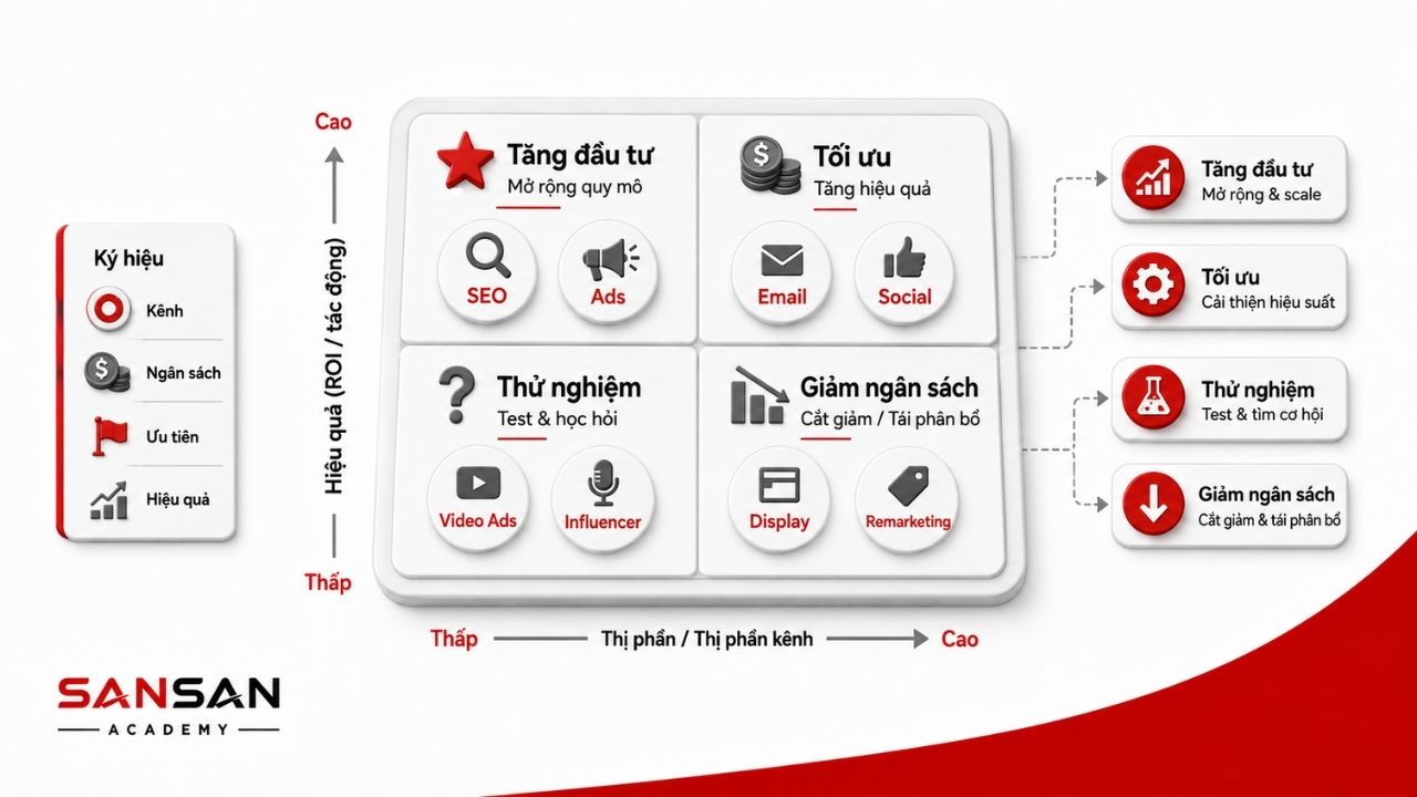 Kênh Marketing được phân nhóm để quyết định mức đầu tư ưu tiên