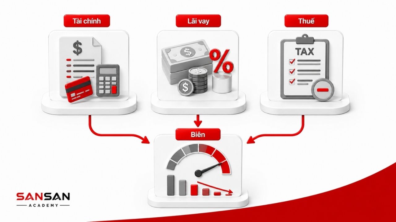 Lãi vay, chi phí tài chính và thuế làm thay đổi biên ròng