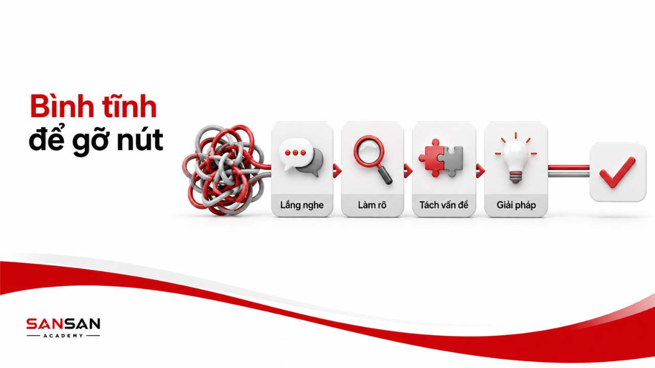 Giải quyết mâu thuẫn bằng lắng nghe, làm rõ vấn đề và tìm giải pháp phù hợp