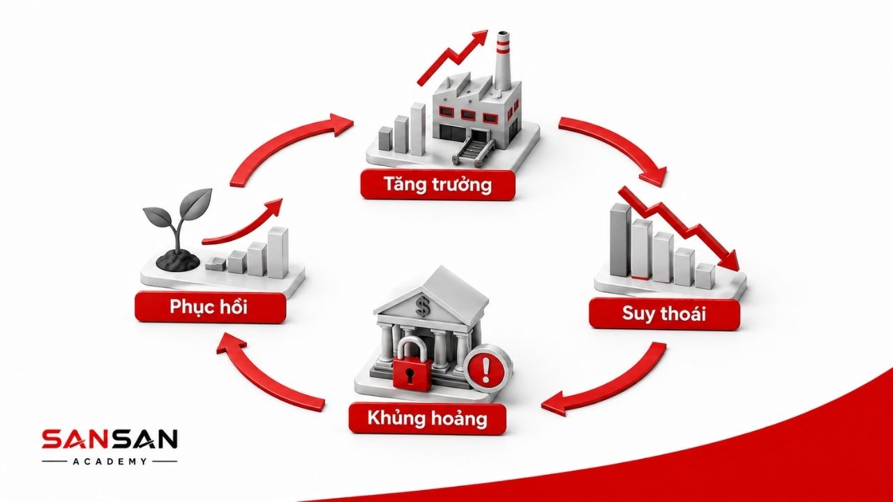 Bốn pha phục hồi, tăng trưởng, suy thoái và khủng hoảng nối tiếp