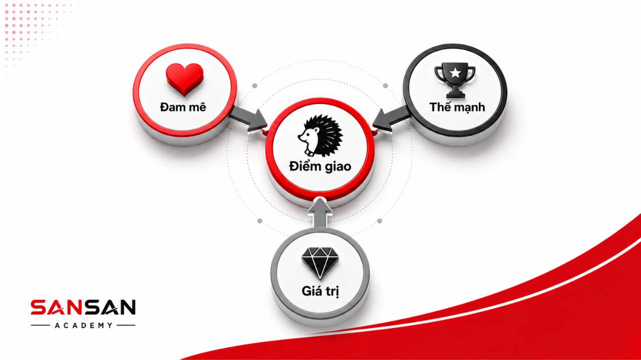 Ba yếu tố đam mê, thế mạnh và giá trị hội tụ thành điểm giao của thuyết con nhím