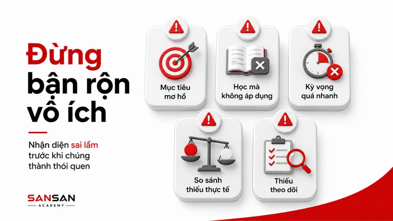Các thói quen phát triển mỗi ngày gồm đọc và học, ghi chép, quản lý thời gian, vận động và tổng kết cuối ngày.