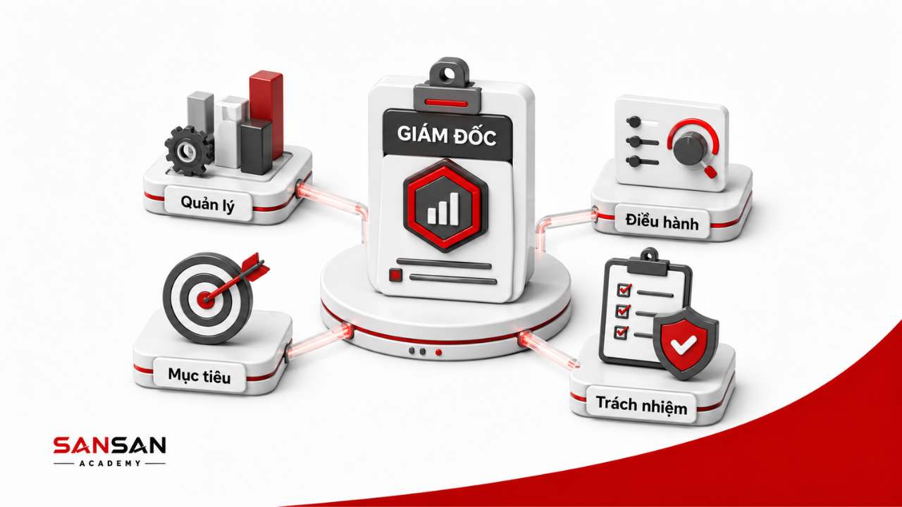 Giám đốc với các chức năng quản lý, điều hành, xác định mục tiêu và chịu trách nhiệm
