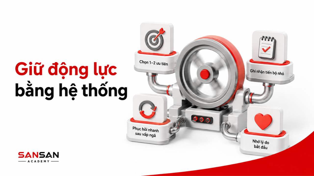 Giữ động lực thay đổi bản thân bằng hệ thống ưu tiên, ghi nhận tiến bộ và phục hồi sau khi lệch kế hoạch