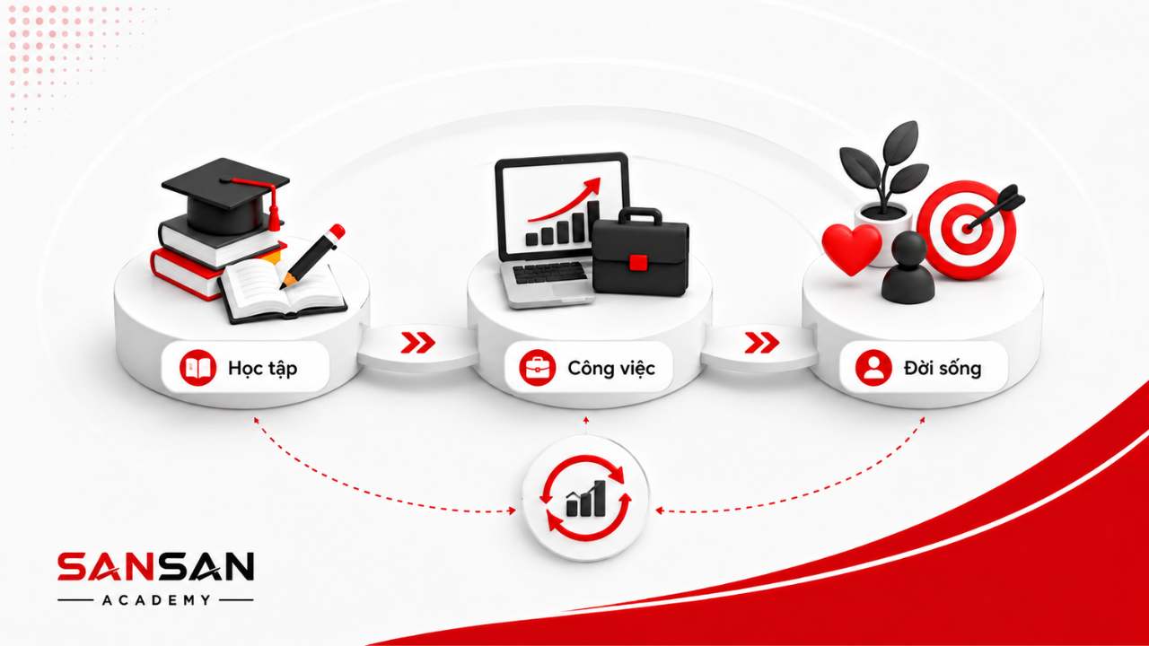 Tư duy phát triển được vận dụng trong học tập, công việc và đời sống để tạo ra sự cải thiện liên tục