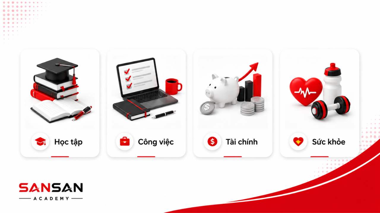 Ví dụ xác định mục tiêu trong học tập, công việc, tài chính và sức khỏe