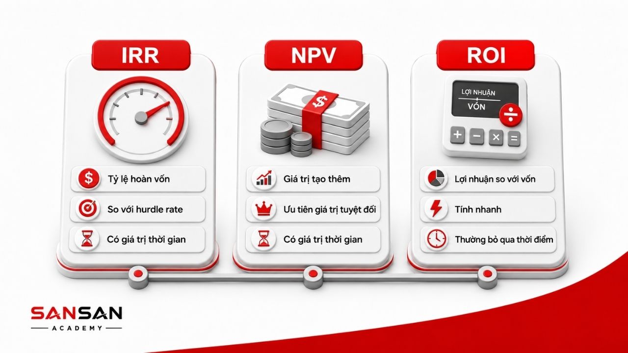 So sánh IRR, NPV và ROI trong đánh giá dự án