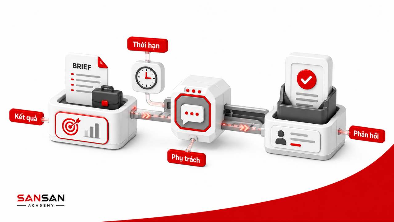 Kỹ năng giao tiếp trong tổ chức công việc với kết quả, thời hạn, người phụ trách và phản hồi.