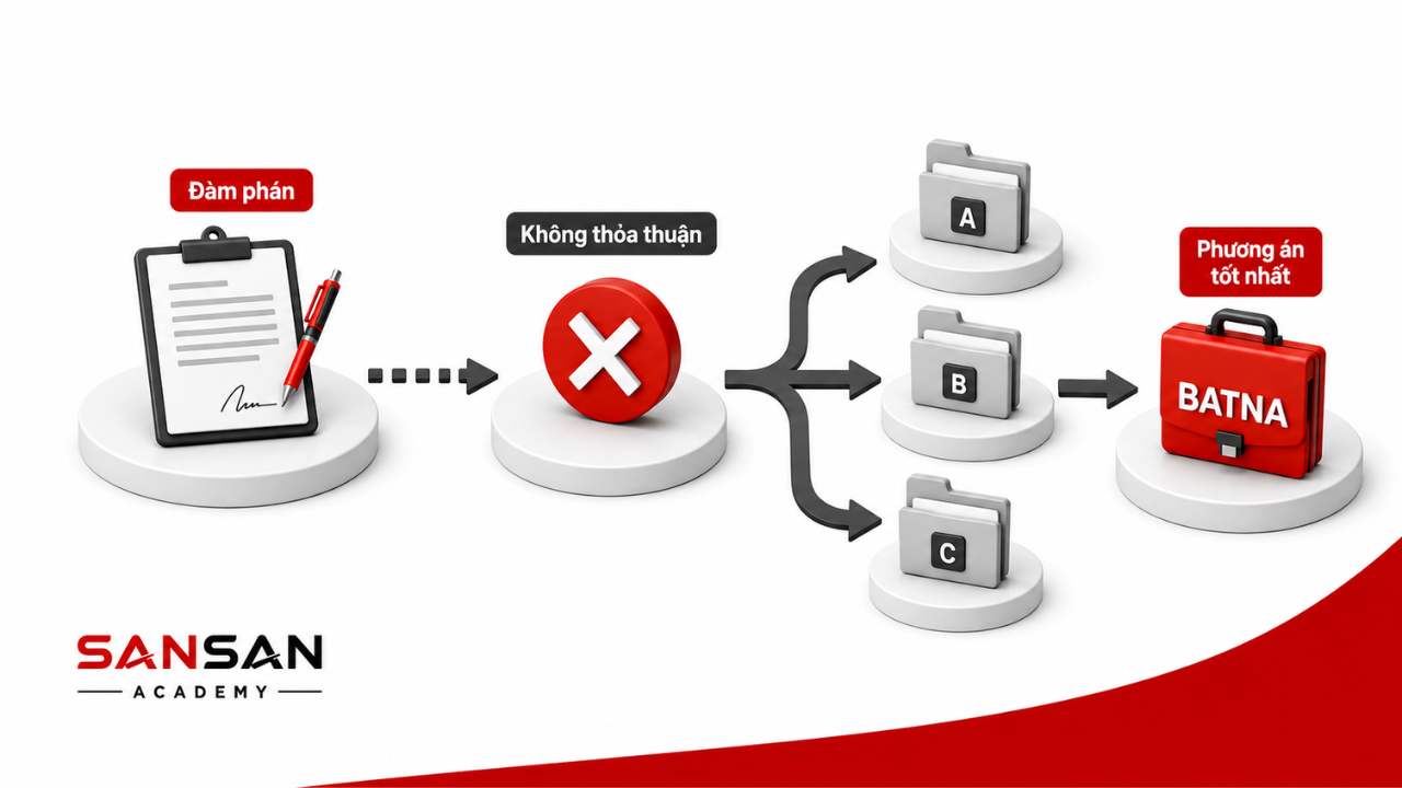 BATNA là phương án thay thế tốt nhất được lựa chọn khi cuộc đàm phán không đạt thỏa thuận.
