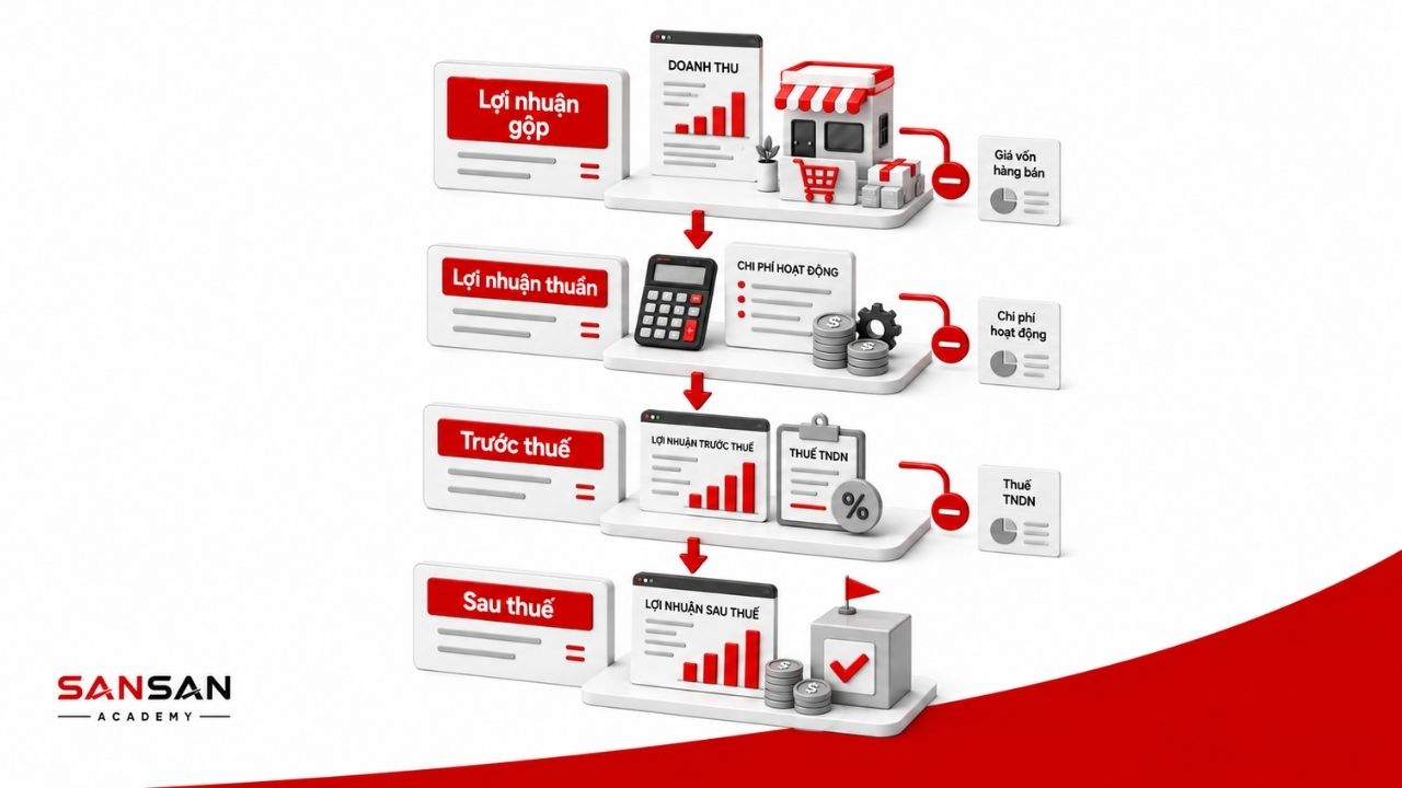 Lợi nhuận được phân thành nhiều tầng từ gộp đến sau thuế