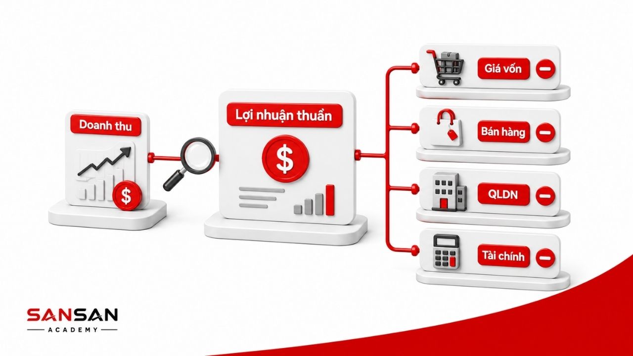 Phân tích lợi nhuận thuần cần tách doanh thu và từng nhóm chi phí