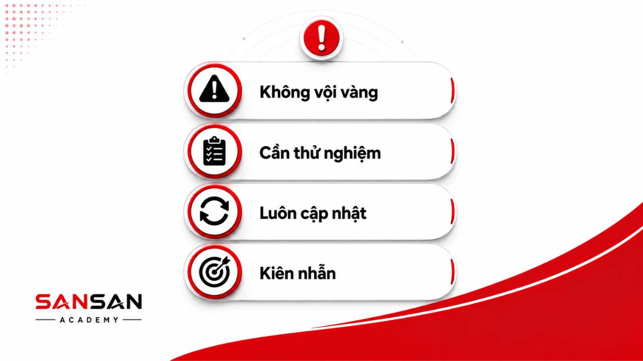Những lưu ý khi áp dụng thuyết con nhím gồm không vội kết luận, thử nghiệm, cập nhật và kiên nhẫn