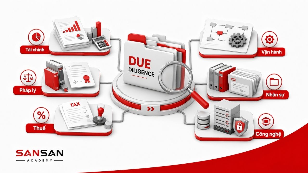 Due diligence kiểm tra tài chính, pháp lý, thuế và vận hành doanh nghiệp