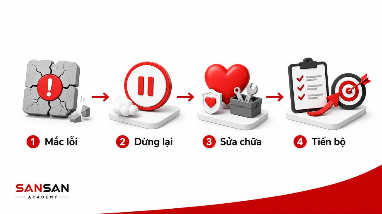 Tử tế với bản thân khi mắc sai lầm bằng cách dừng lại, sửa chữa và tiến bộ