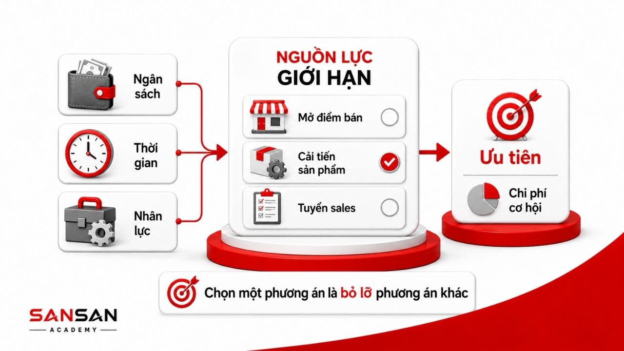 Ngân sách, thời gian và nguồn lực được phân bổ giữa các phương án