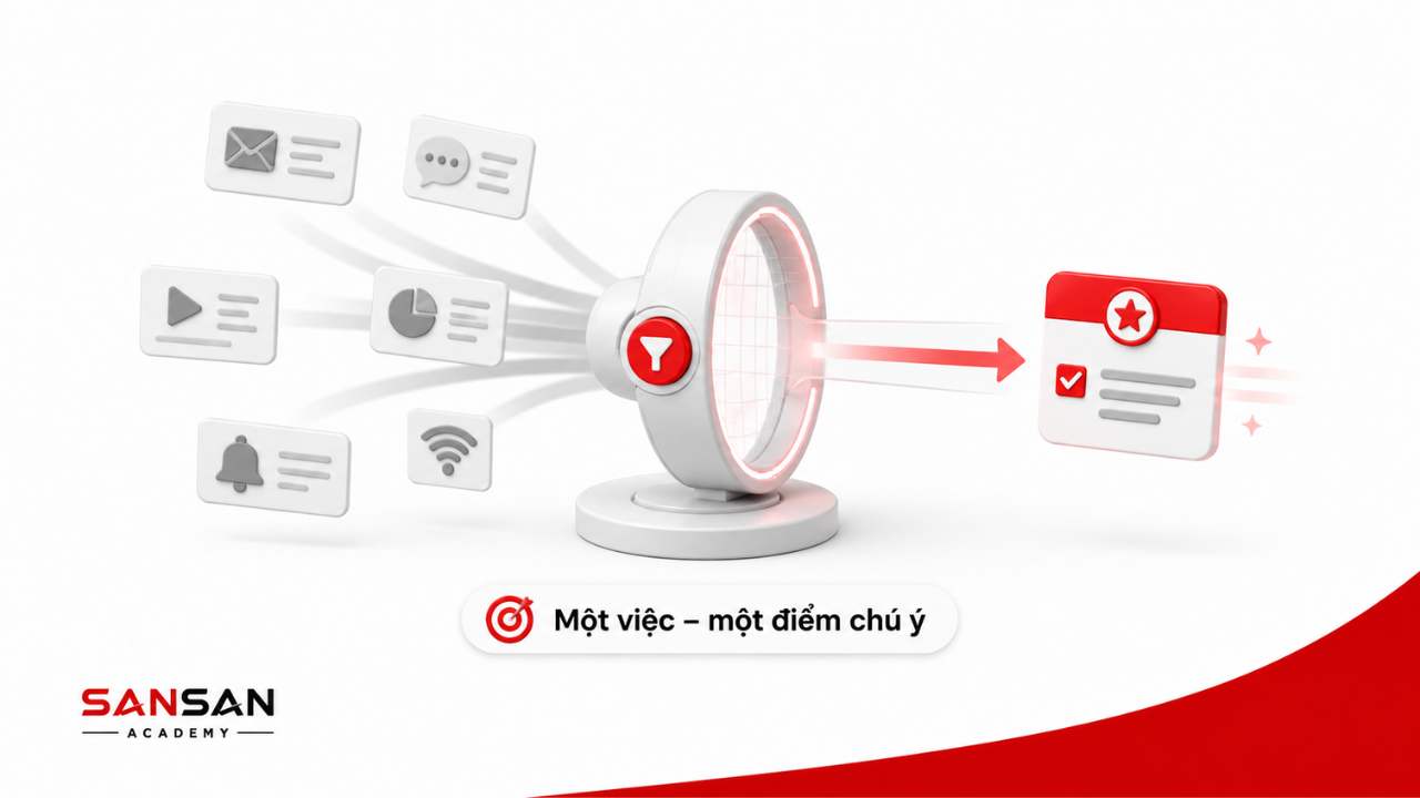 Minh họa nguyên tắc một việc một điểm chú ý trong kỹ năng tập trung