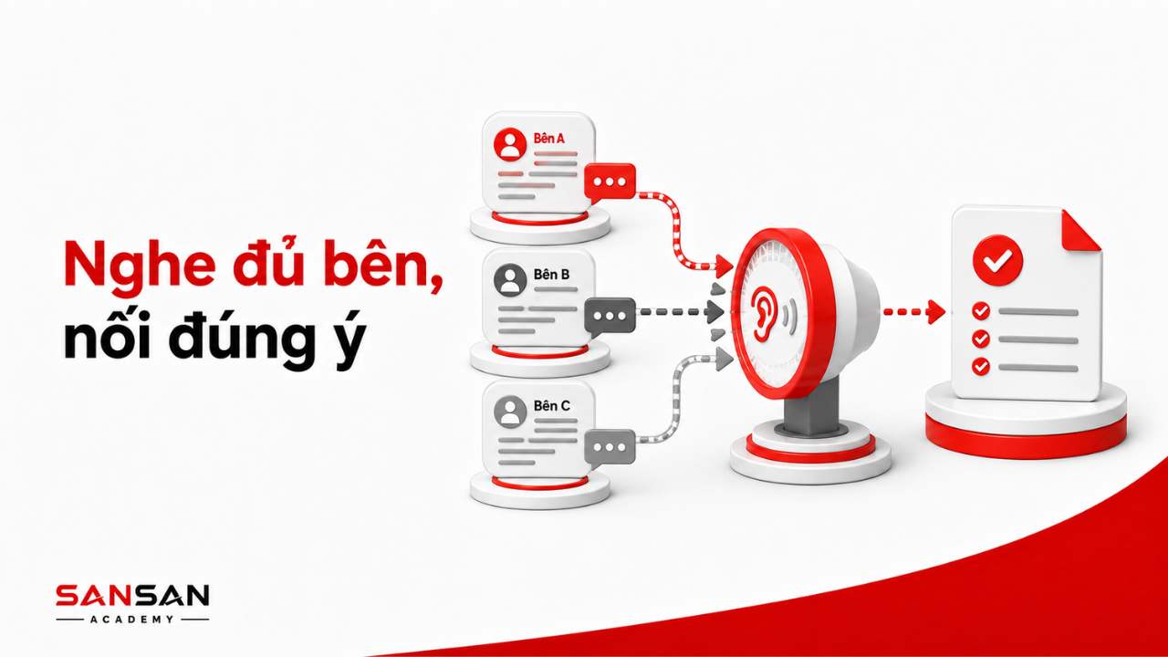 Lắng nghe đầy đủ các bên liên quan trước khi tổng hợp thông tin và đưa ra phương án xử lý