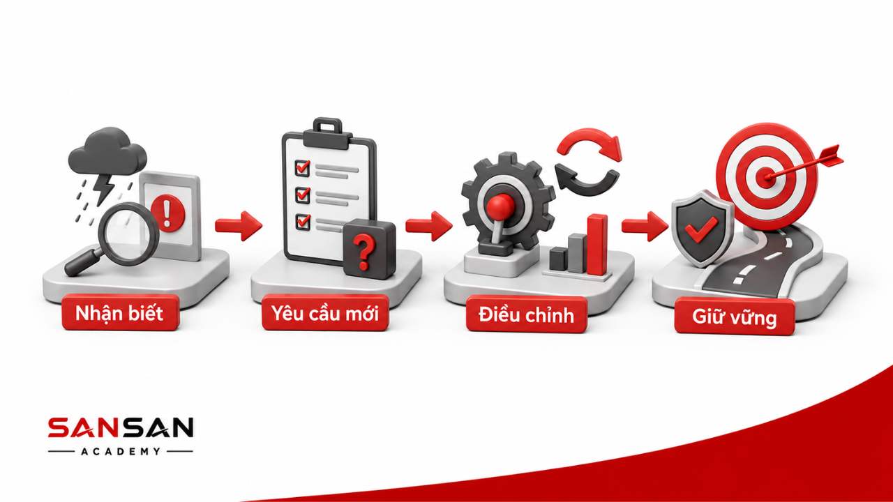 Cách thích ứng với thay đổi trong công việc bằng nhận biết yêu cầu mới, điều chỉnh và giữ vững mục tiêu