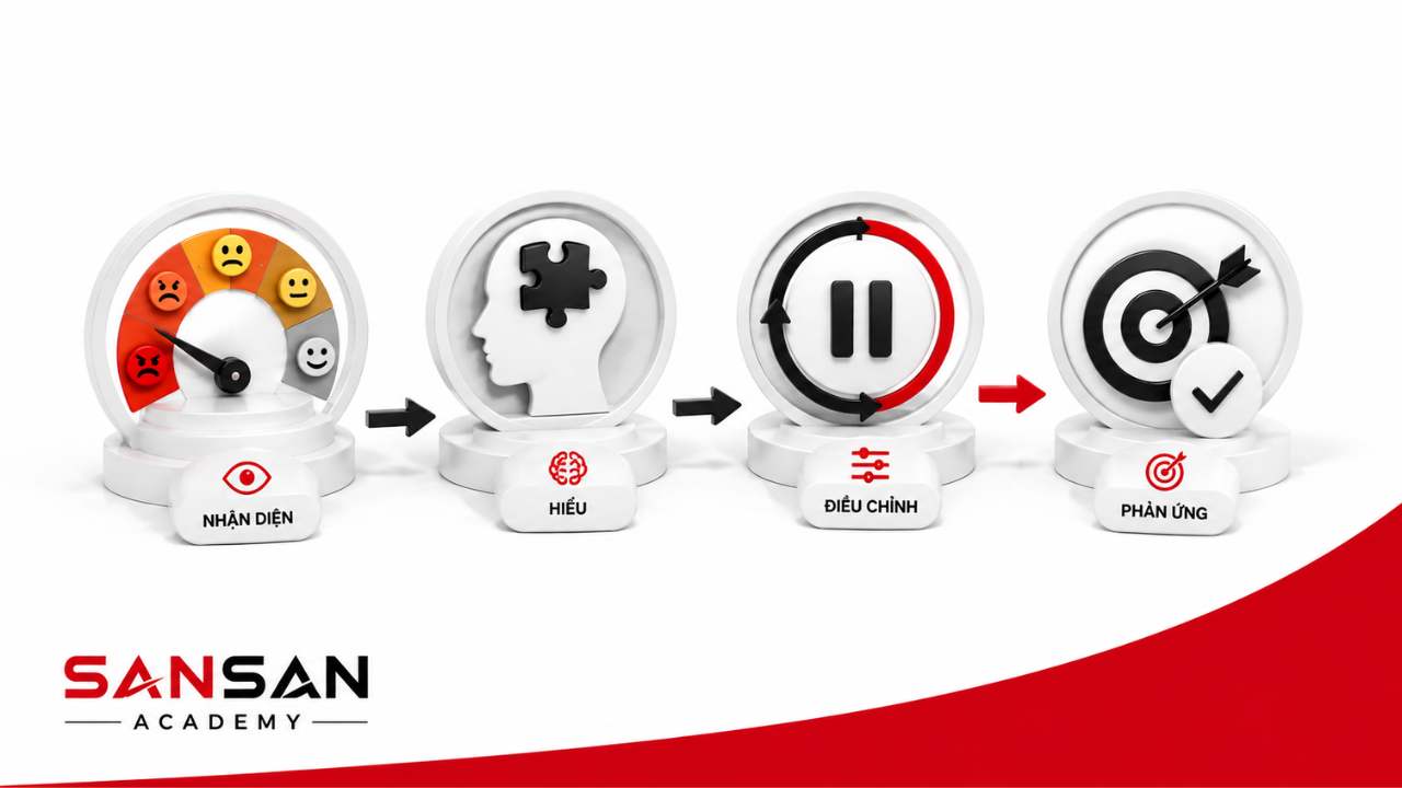 Quản lý cảm xúc qua bốn yếu tố nhận diện, hiểu, điều chỉnh và lựa chọn phản ứng
